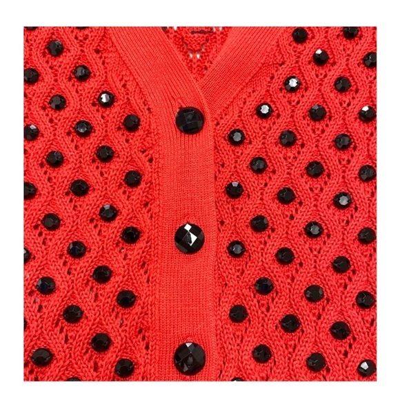 MARC by Marc Jacobs Wove Dots Button Blend Silk Knit  Sweater in Red - Picture 5 of 8